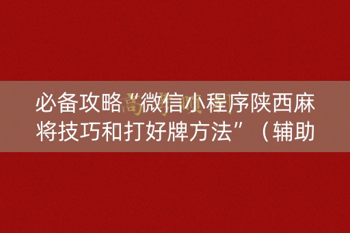必备攻略“微信小程序陕西麻将技巧和打好牌方法”（辅助软件)