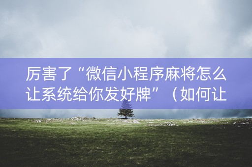 厉害了“微信小程序麻将怎么让系统给你发好牌”（如何让系统发好牌)