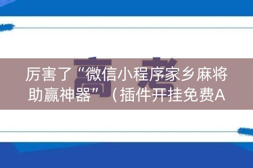 厉害了“微信小程序家乡麻将助赢神器”（插件开挂免费AI)
