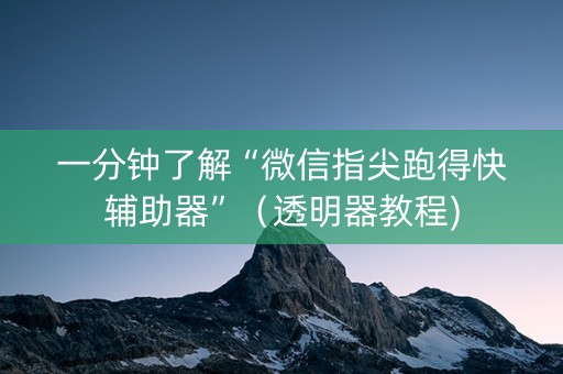 一分钟了解“微信指尖跑得快辅助器”（透明器教程)