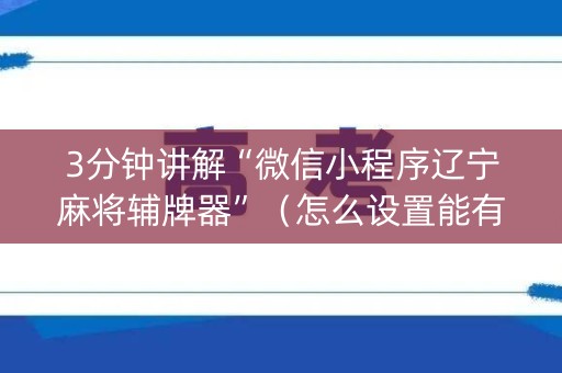 3分钟讲解“微信小程序辽宁麻将辅牌器”（怎么设置能有好牌)