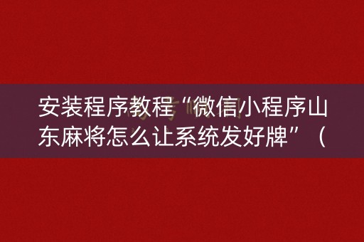 安装程序教程“微信小程序山东麻将怎么让系统发好牌”（辅助软件)