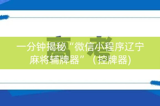 一分钟揭秘“微信小程序辽宁麻将辅牌器”（控牌器)