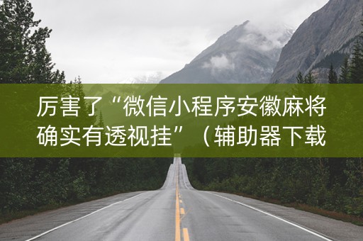 厉害了“微信小程序安徽麻将确实有透视挂”（辅助器下载)