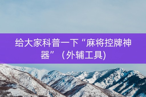 给大家科普一下“麻将控牌神器”（外辅工具)