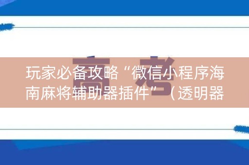 玩家必备攻略“微信小程序海南麻将辅助器插件”（透明器教程)
