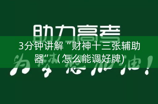 3分钟讲解“财神十三张辅助器”（怎么能调好牌)
