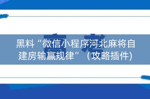黑料“微信小程序河北麻将自建房输赢规律”（攻略插件)