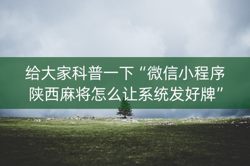 给大家科普一下“微信小程序陕西麻将怎么让系统发好牌”（辅助器下载)