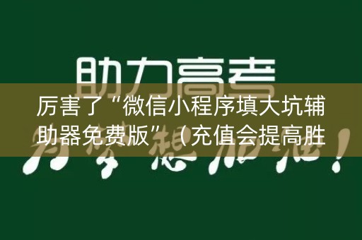 厉害了“微信小程序填大坑辅助器免费版”（充值会提高胜率么)