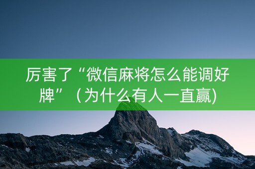 厉害了“微信麻将怎么能调好牌”（为什么有人一直赢)