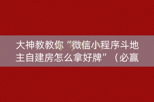 大神教教你“微信小程序斗地主自建房怎么拿好牌”（必赢神器)