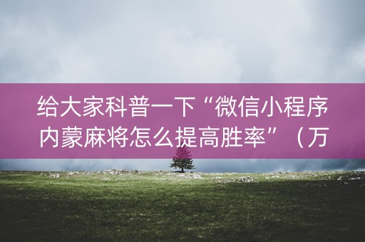 给大家科普一下“微信小程序内蒙麻将怎么提高胜率”（万能开挂器)