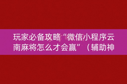 玩家必备攻略“微信小程序云南麻将怎么才会赢”（辅助神器免费)