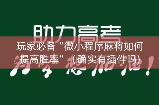 玩家必备“微小程序麻将如何提高胜率”（确实有插件吗)