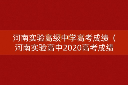 河南实验高级中学高考成绩（河南实验高中2020高考成绩）