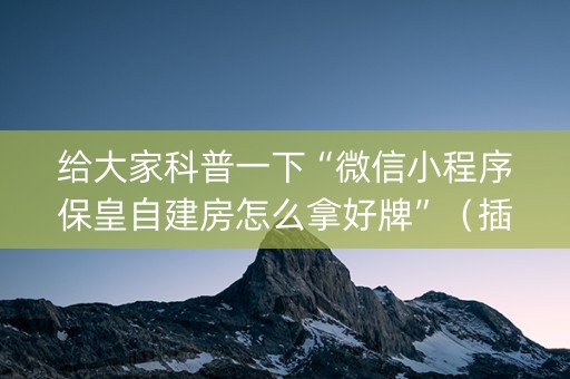 给大家科普一下“微信小程序保皇自建房怎么拿好牌”（插件可信吗)