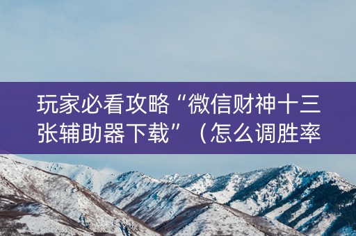 玩家必看攻略“微信财神十三张辅助器下载”（怎么调胜率)