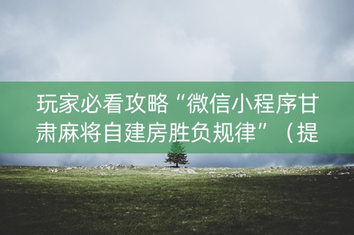 玩家必看攻略“微信小程序甘肃麻将自建房胜负规律”（提高胜率软件)