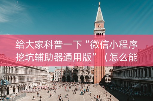 给大家科普一下“微信小程序挖坑辅助器通用版”（怎么能调好牌)