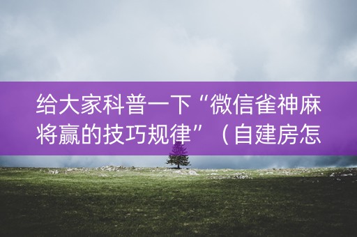 给大家科普一下“微信雀神麻将赢的技巧规律”（自建房怎么拿好牌)