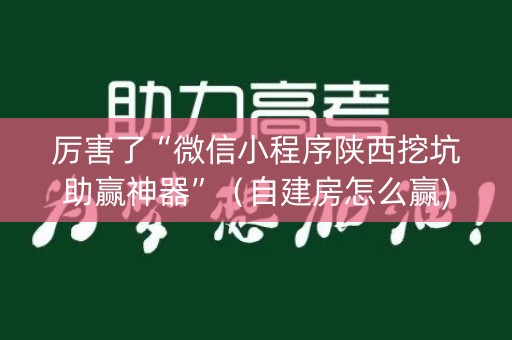 厉害了“微信小程序陕西挖坑助赢神器”（自建房怎么赢)