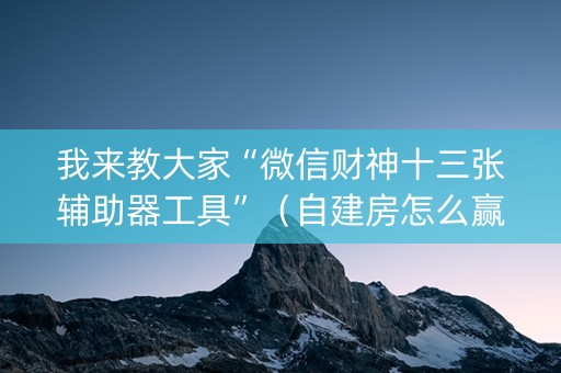 我来教大家“微信财神十三张辅助器工具”（自建房怎么赢)