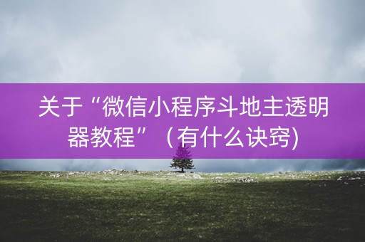 关于“微信小程序斗地主透明器教程”（有什么诀窍)