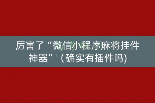 厉害了“微信小程序麻将挂件神器”（确实有插件吗)