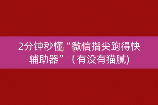 2分钟秒懂“微信指尖跑得快辅助器”（有没有猫腻)