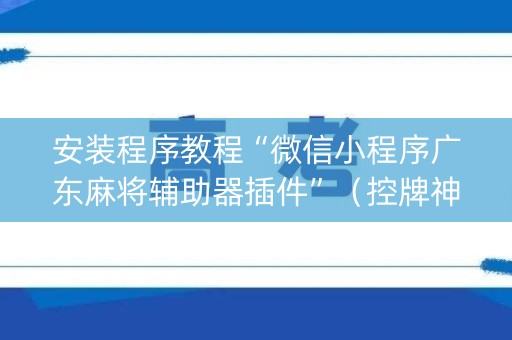 安装程序教程“微信小程序广东麻将辅助器插件”（控牌神器)