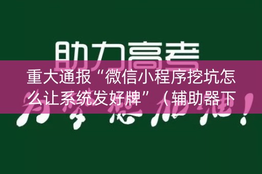 重大通报“微信小程序挖坑怎么让系统发好牌”（辅助器下载)