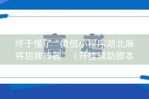 终于懂了“微信小程序湖北麻将胡牌神器”（开挂辅助脚本)