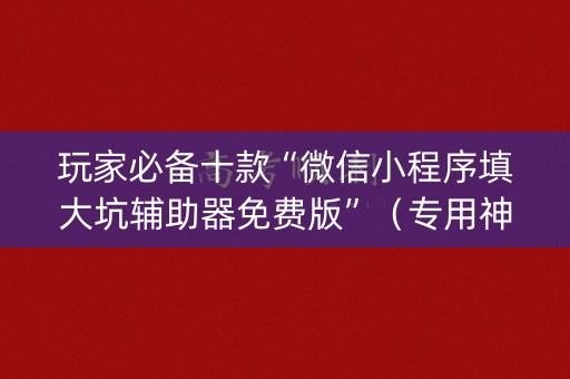 玩家必备十款“微信小程序填大坑辅助器免费版”（专用神器下载)