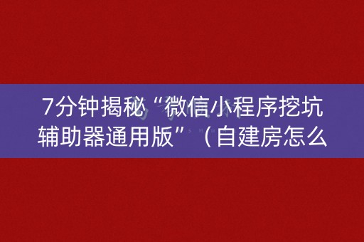 7分钟揭秘“微信小程序挖坑辅助器通用版”（自建房怎么赢)