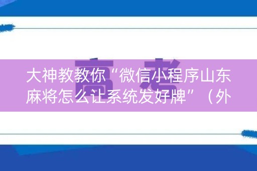 大神教教你“微信小程序山东麻将怎么让系统发好牌”（外辅工具)