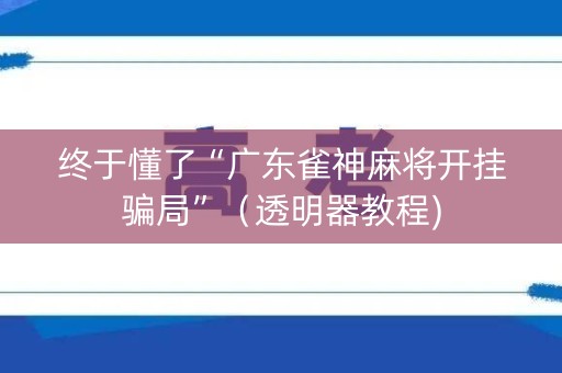 终于懂了“广东雀神麻将开挂骗局”（透明器教程)