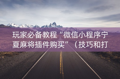 玩家必备教程“微信小程序宁夏麻将插件购买”（技巧和打好牌方法)