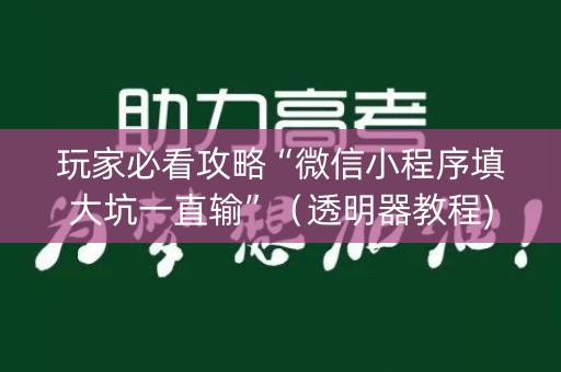 玩家必看攻略“微信小程序填大坑一直输”（透明器教程)