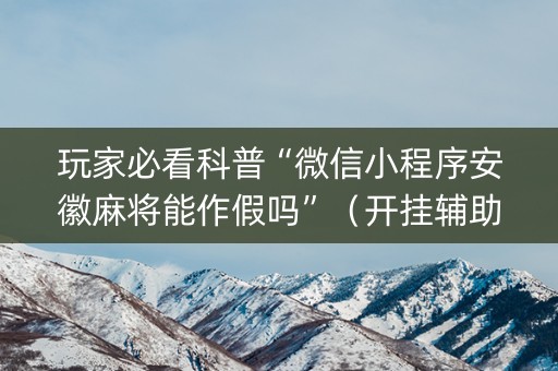 玩家必看科普“微信小程序安徽麻将能作假吗”（开挂辅助脚本)