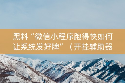 黑料“微信小程序跑得快如何让系统发好牌”（开挂辅助器插件)