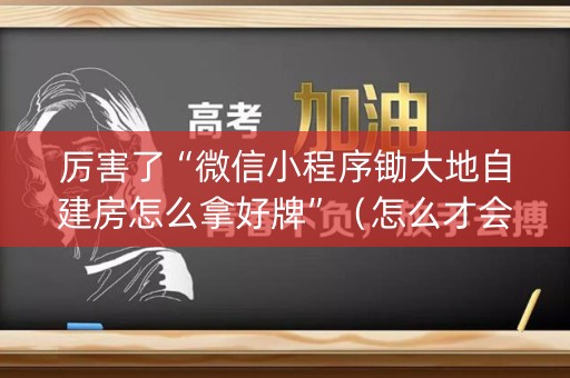 厉害了“微信小程序锄大地自建房怎么拿好牌”（怎么才会赢)