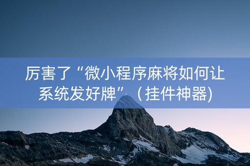 厉害了“微小程序麻将如何让系统发好牌”（挂件神器)
