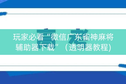 玩家必看“微信广东雀神麻将辅助器下载”（透明器教程)