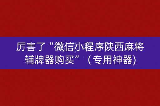 厉害了“微信小程序陕西麻将辅牌器购买”（专用神器)