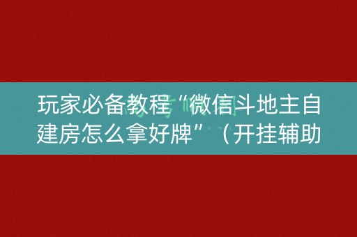 玩家必备教程“微信斗地主自建房怎么拿好牌”（开挂辅助脚本)