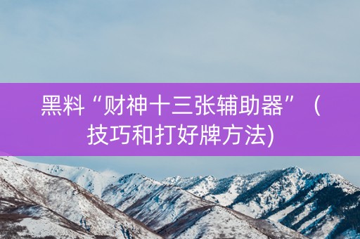 黑料“财神十三张辅助器”（技巧和打好牌方法)