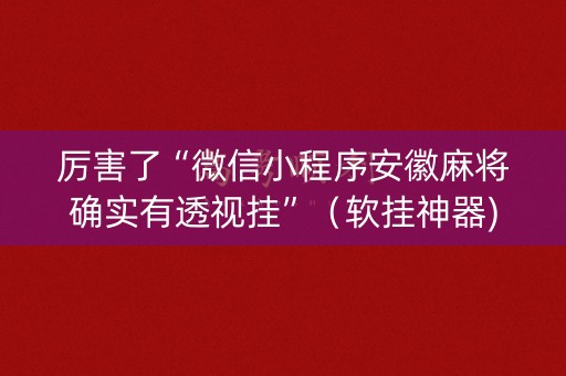 厉害了“微信小程序安徽麻将确实有透视挂”（软挂神器)