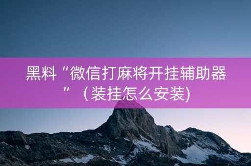 黑料“微信打麻将开挂辅助器”（装挂怎么安装)