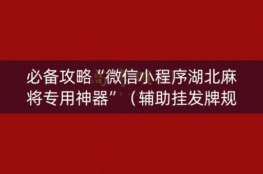 必备攻略“微信小程序湖北麻将专用神器”（辅助挂发牌规律)